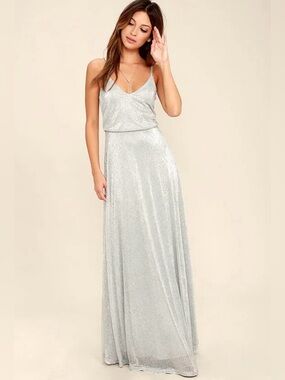 Lulu's Silver Sparkle V-Neck Maxi Dress Size XL